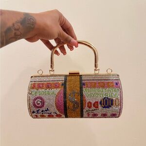 Colorful Rhinestone Handbag with Gold Accents